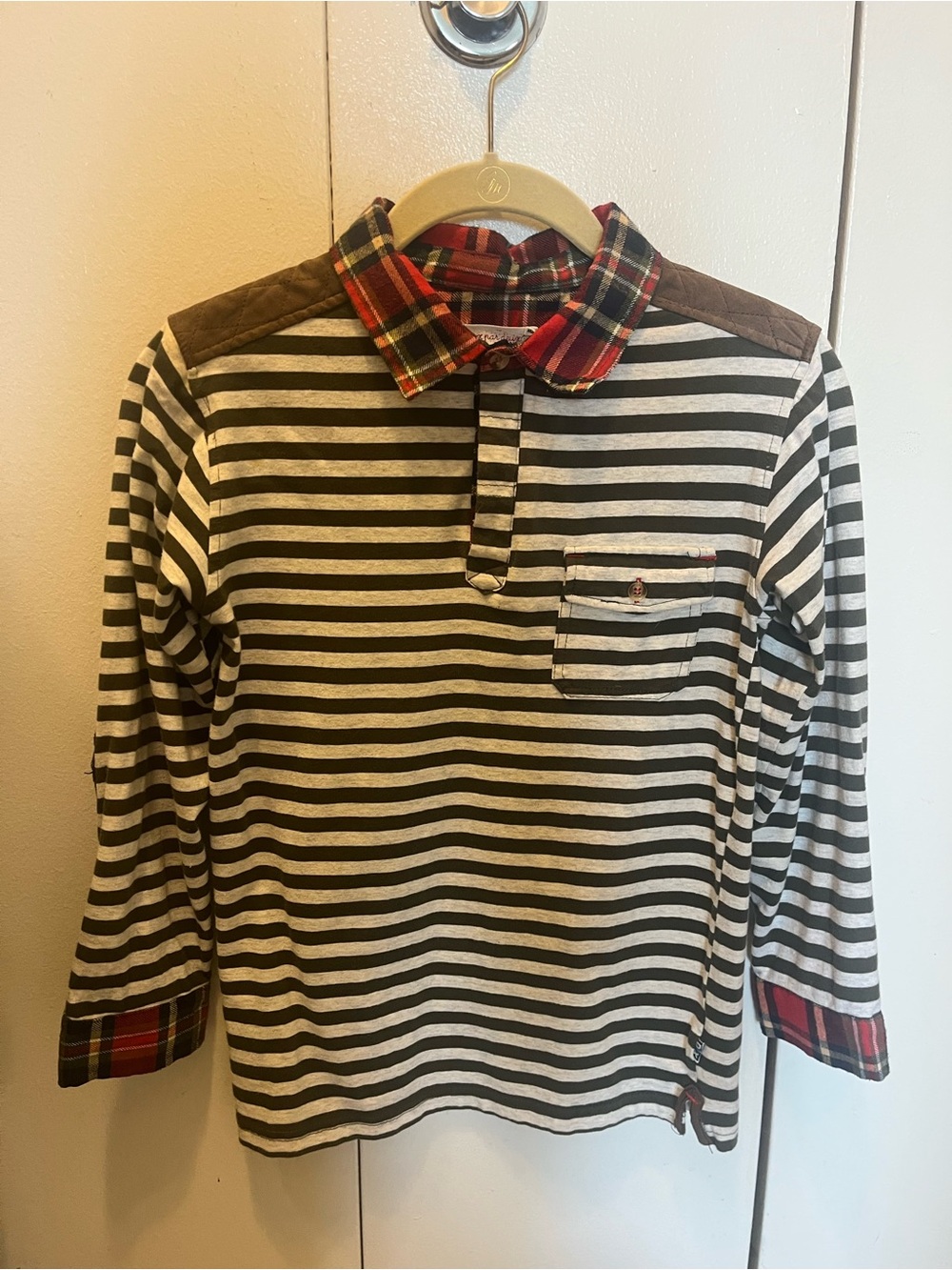 Like new - deux par deux Striped Polo with plaid accents
